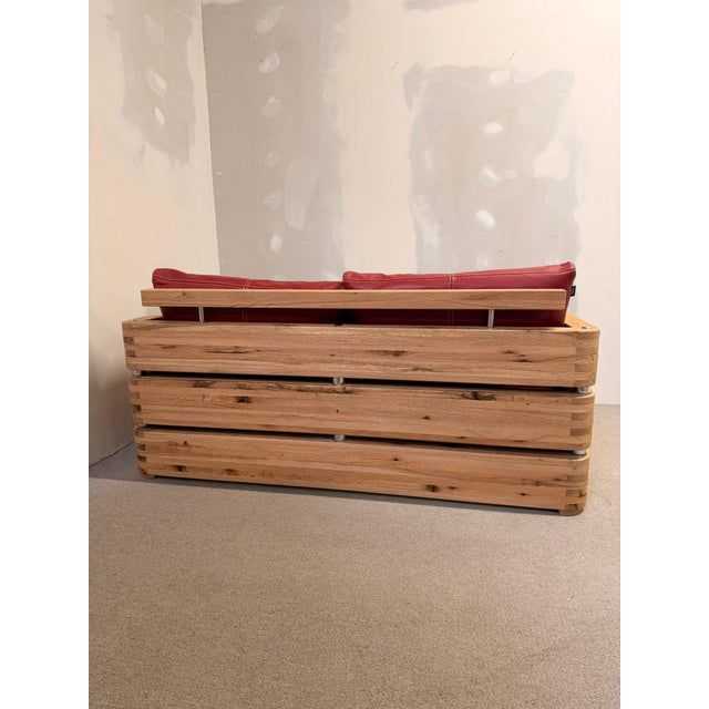 Wood and Red Leather Sofa from Sprenger Möbel, Switzerland, 2000s For Sale - Image 11 of 18