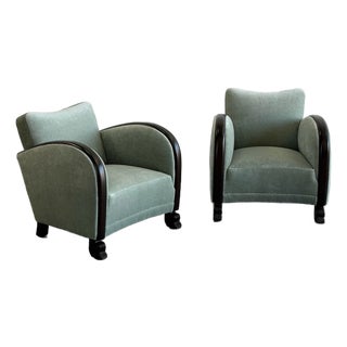 1960s Arched Chairs in Mint Blue Mohair For Sale
