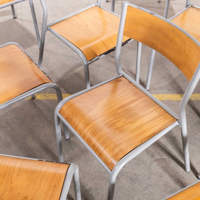 French Grey Stacking Dining Chairs from Mullca, 1950s, Set of 9 For Sale - Image 6 of 11