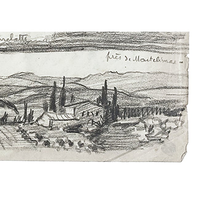 Post Impressionist Vintage Post Impressionist South of France Graphite Landscape Drawing on Paper, Signed by Artist With Mat For Sale - Image 3 of 6