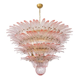 Monumental Pink Glass Leaf Chandelier, 1980 For Sale