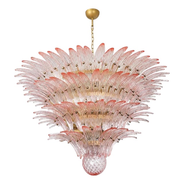 Monumental Pink Glass Leaf Chandelier, 1980 For Sale