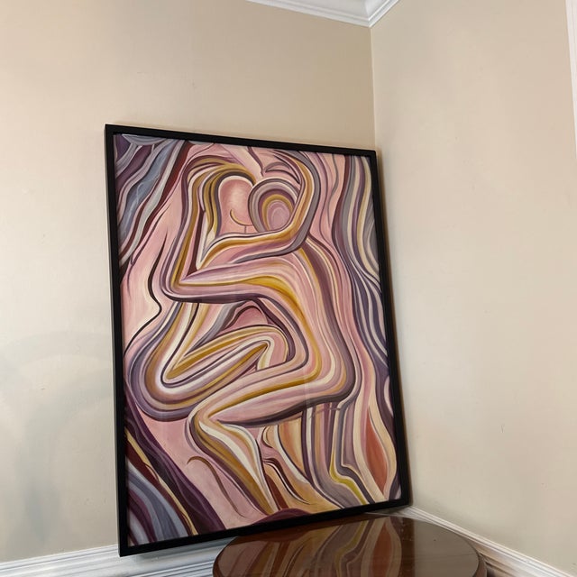 Mid-Century Modern Vintage Abstract Nude Painting on Canvas ~ Framed For Sale - Image 3 of 12