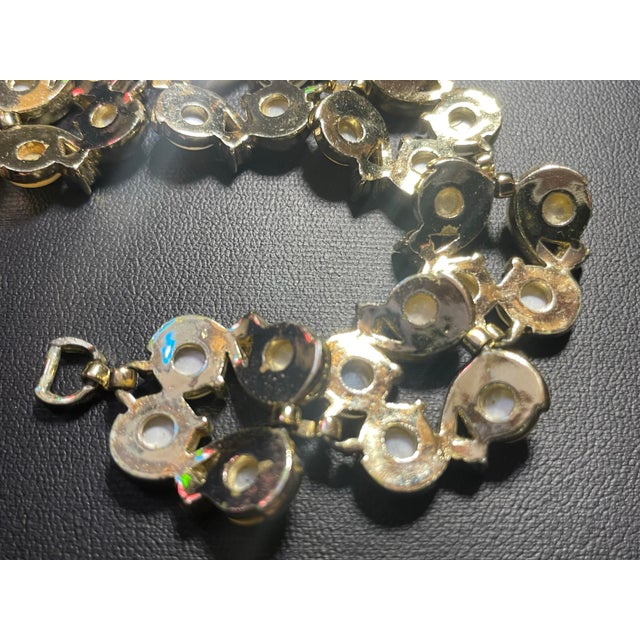 1950s MCM Lisner Mother-of-Pearl Bracelet Multi-Tiered Structural Design Rhinstone Accent For Sale - Image 5 of 6