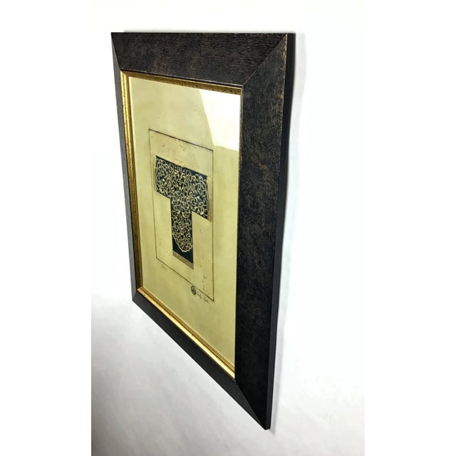 Dramatic framed artwork of Carolyn Kinder for Z Gallerie. This 3 D print of the Kimono I is framed and matted in a large...