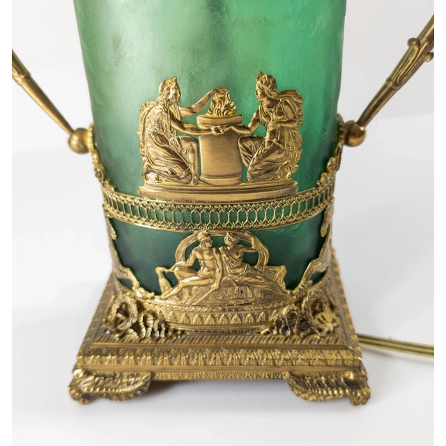 19th Century French Neoclassical Gilt Brass and Green Glass Table Lamp For Sale - Image 12 of 16