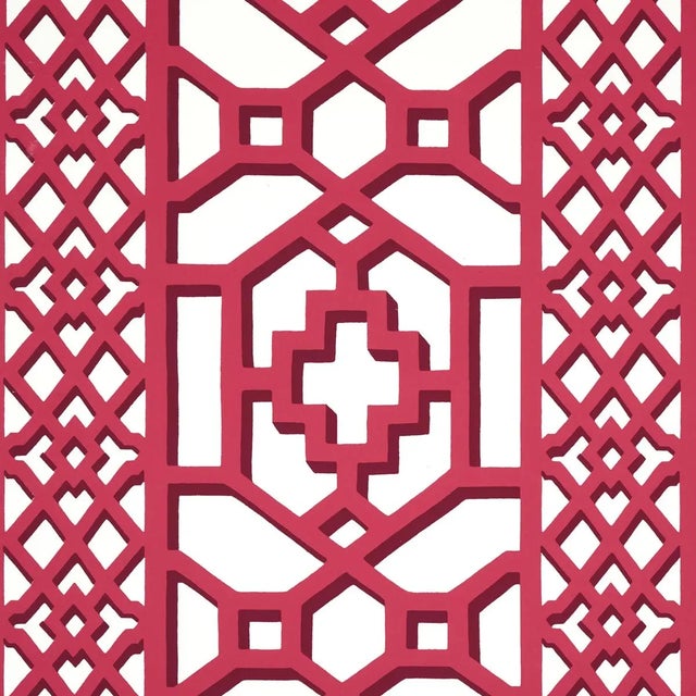 Modern Sample - Schumacher Zanzibar Trellis Wallpaper in Laquer Red For Sale - Image 3 of 4