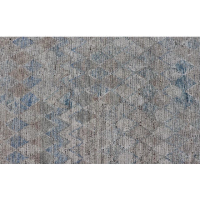 Oversized Modern Casual All-Over Diamond Design in Blue, Taupe, and Cream 13'10 X 19'10 For Sale - Image 10 of 12