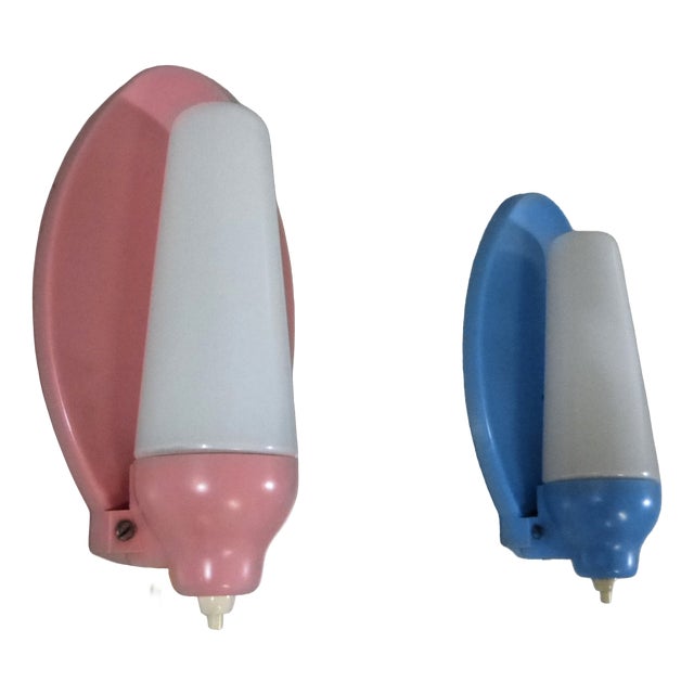 Pink & Blue Wall Lamps, 1950s, Set of 2 For Sale