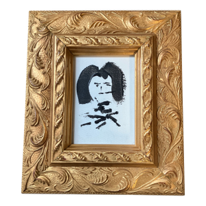 Contemporary Original Abstract Portrait Painting Chunky Gold Frame
