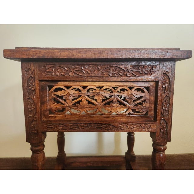 Brown Vintage Mid-Century Anglo-Indian Bone Inlay Side Table (Circa 1950s) For Sale - Image 8 of 12