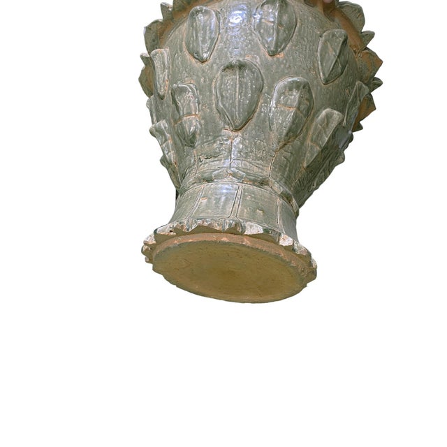 1980s Vintage Large Chinoiserie Tang-Style Lotus Celadon Lidded Jar 36"h For Sale - Image 5 of 11