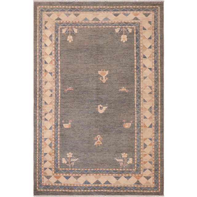 Modern Gabbeh Blue/Orange Wool Rug - 6'0'' X 8'10'' For Sale - Image 10 of 10