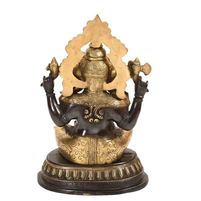 Black Mid 20th Century 18" Black & Gold Ganesha Brass Statue For Sale - Image 8 of 9