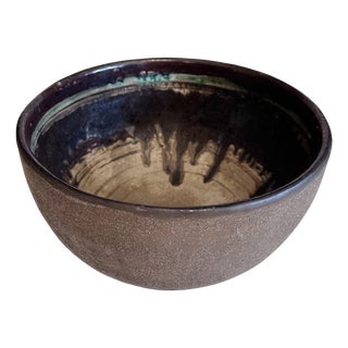 Handmade Studio Ceramic Bowl with Turquoise Accents, France, 1970s For Sale