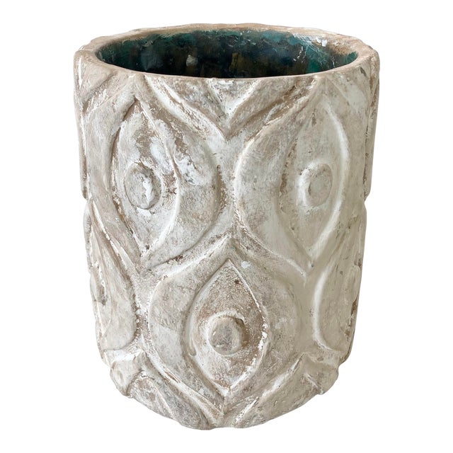 Modern French Artisan Cylindrical Ceramic Cachepot For Sale