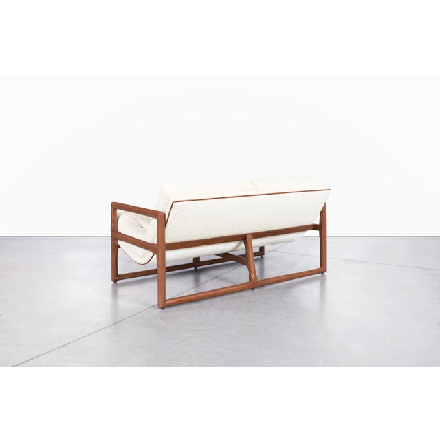 Beige Mid-Century Modern Walnut Loveseat Attributed to Milo Baughman for Thayer Coggin For Sale - Image 8 of 10