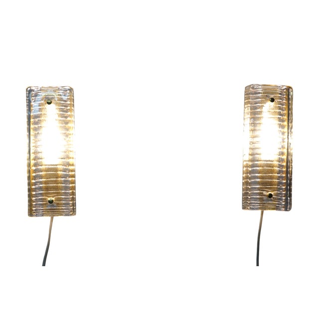 Textured Glass and Brass Model 8971 Wall Lights, Northern Europe, 1970s, Set of 2 For Sale - Image 9 of 9