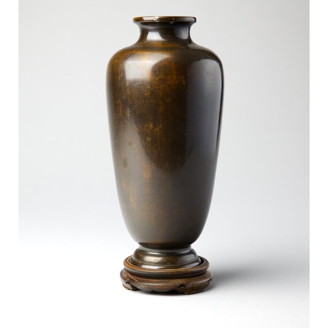 19th Century Japanese Meiji Bronze Vase, Mixed-Metal Inlay, Mandarin Ducks and Prunus, Signed, With Stand For Sale - Image 4 of 12