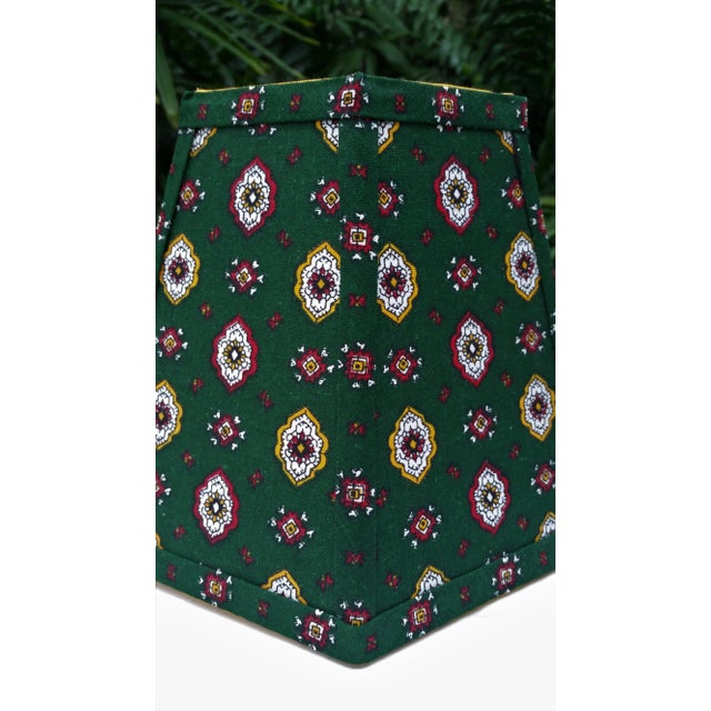 2020s Green Foulard French Country Lampshade Small Clip on Hexagon Handmade For Sale - Image 5 of 12