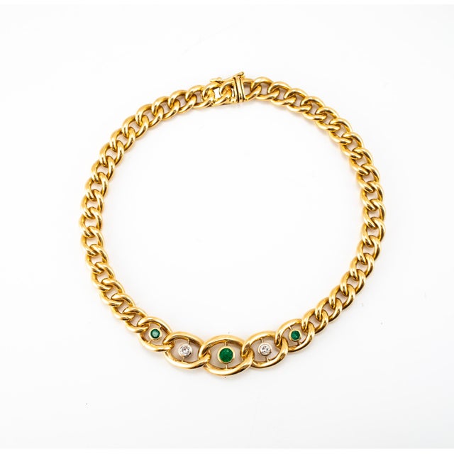 Mid-Century Modern Vintage 18k Yellow Gold Emerald Diamond Graduated Articulated Curb Link Bracelet For Sale - Image 3 of 7