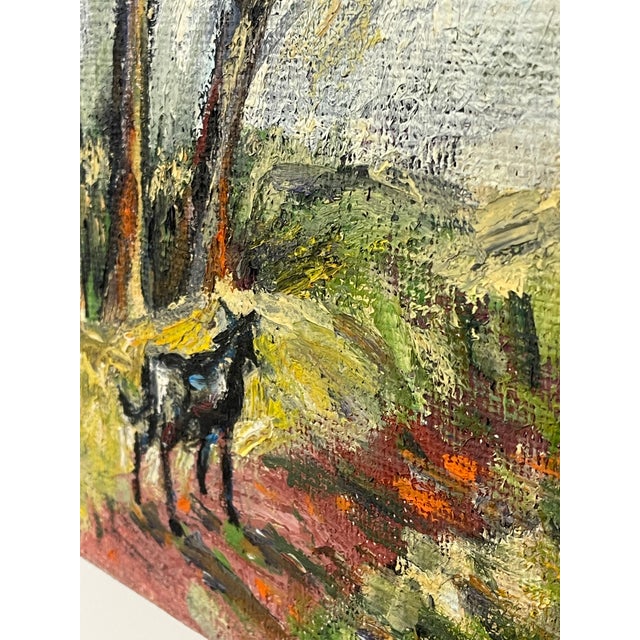 1970s Vintage Landscape Oil Painting on Burlap, Mid-Century Modern Art For Sale - Image 5 of 10