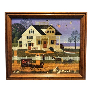 Vintage Framed Charles Wysocki Americana Puzzle Cape Cod Style House For Sale