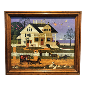 Vintage Framed Charles Wysocki Americana Puzzle Cape Cod Style House