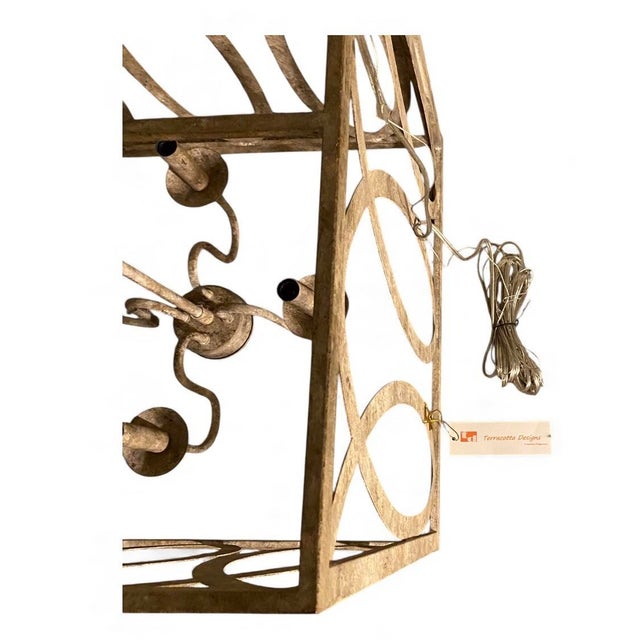 Metal Terracotta Designs Palma Linear Large Lantern Chandelier – Square Open-Frame, Distressed Gold, With 4 Lights For Sale - Image 7 of 10