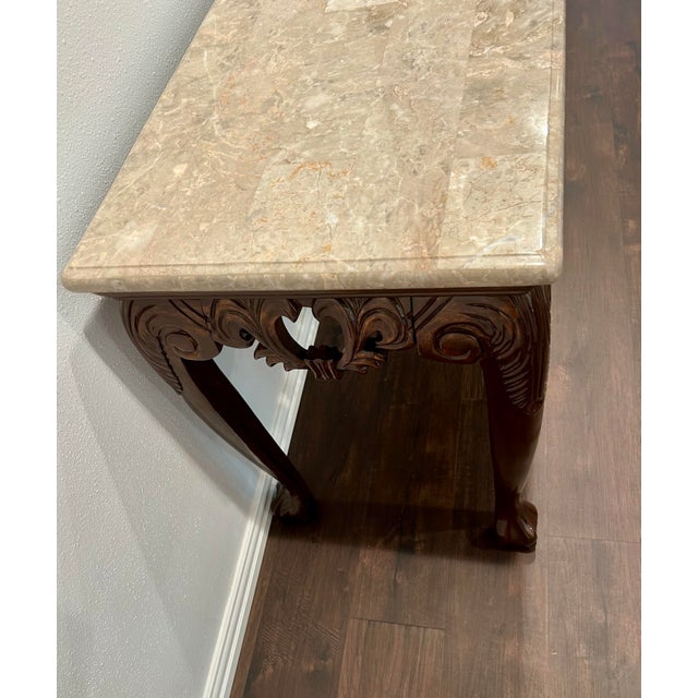 VTG Chippendale Style Carved Wood and Marble Console Table For Sale - Image 10 of 11