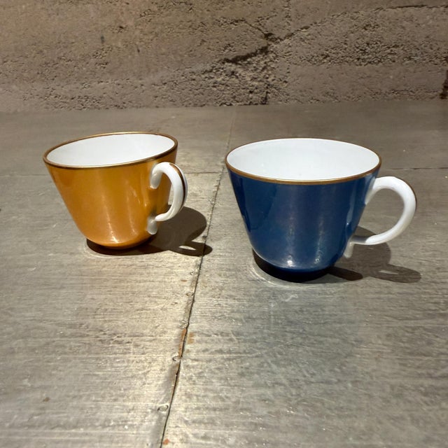 Richard Ginori Vintage Richard Ginori Sapphire Blue Porcelain Teacup Set of 2 For Sale - Image 4 of 9