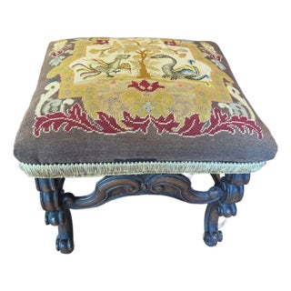 Old Needlepoint Footstool For Sale