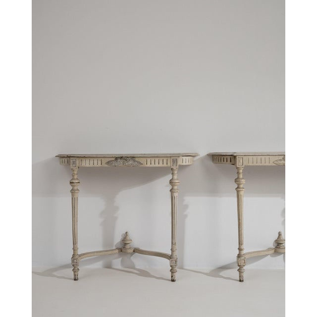 19th Century France Louis XVI Antique White Wood Console Table For Sale - Image 9 of 11