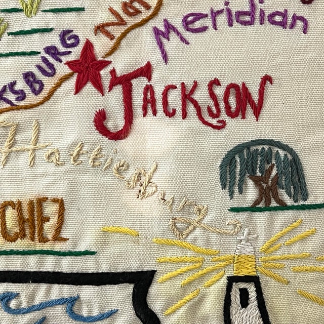 Vintage Catstudio 2003 Mississippi Embroidered Decorative Pillow For Sale - Image 11 of 12