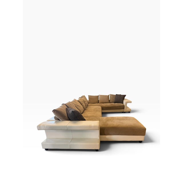Taupe Roche Bobois Monumental White Leather & Suede U-Shaped Sectional Sofa For Sale - Image 8 of 17