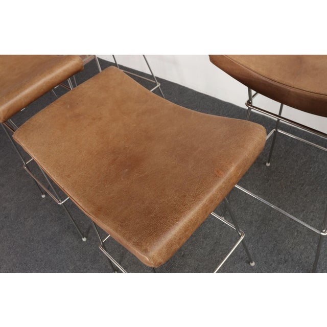 Set of Four Brazilian Leather and Stainless Steel Bar Stools by Fernando Jaeger For Sale - Image 12 of 18