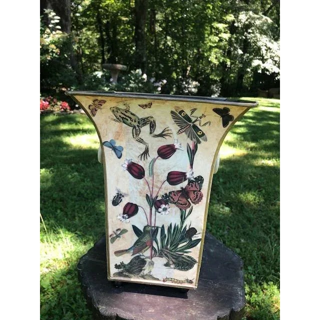 Flora and Fauna Decoupage Toleware Planter For Sale - Image 11 of 11