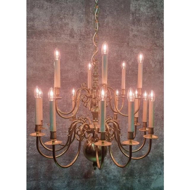 20th Century Dutch 2-Tiered Brass Chandelier For Sale - Image 3 of 12