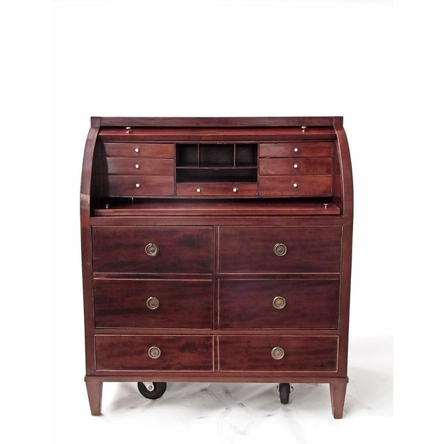 English Cylinder Secretaire in Polished Mahogany, 1890s For Sale - Image 9 of 18