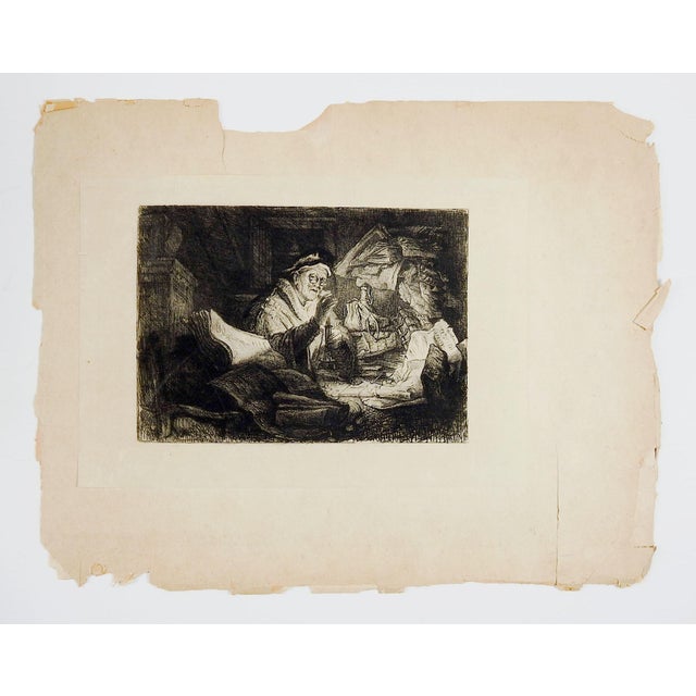 Gothic Antique Etching After Rembrandt's Rich Man For Sale - Image 3 of 3