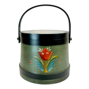 Mid-Century Americana Farmhouse Rustic Tole Hand Painted/Crafted Wooden Sap Bucket