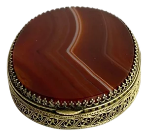 Scottish Brass Filigree Mirrored Agate Pill or Trinket Box