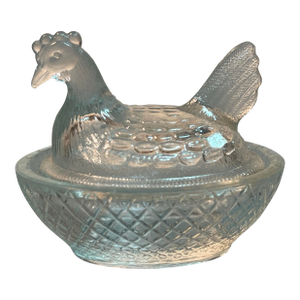 Vintage Glass Chicken Hen on Nest Salt Cellar Miniature Dish
