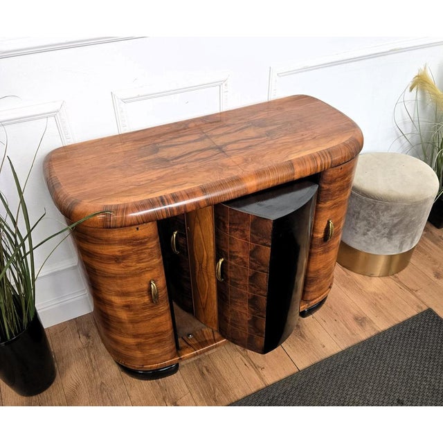 Italian Art Deco Walnut Burl and Mirror Mosaic Dry Bar Cabinet, 1940s For Sale - Image 10 of 11