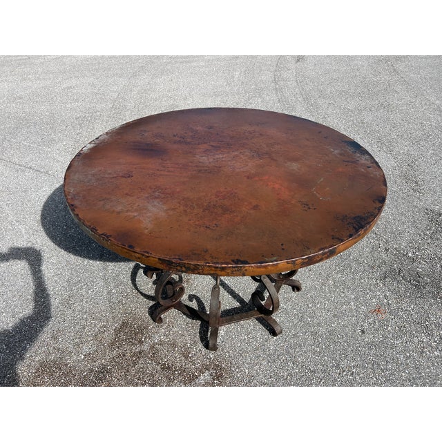 1940s Hammered Copper Dining Table, Wrought Iron Table Base For Sale - Image 9 of 10