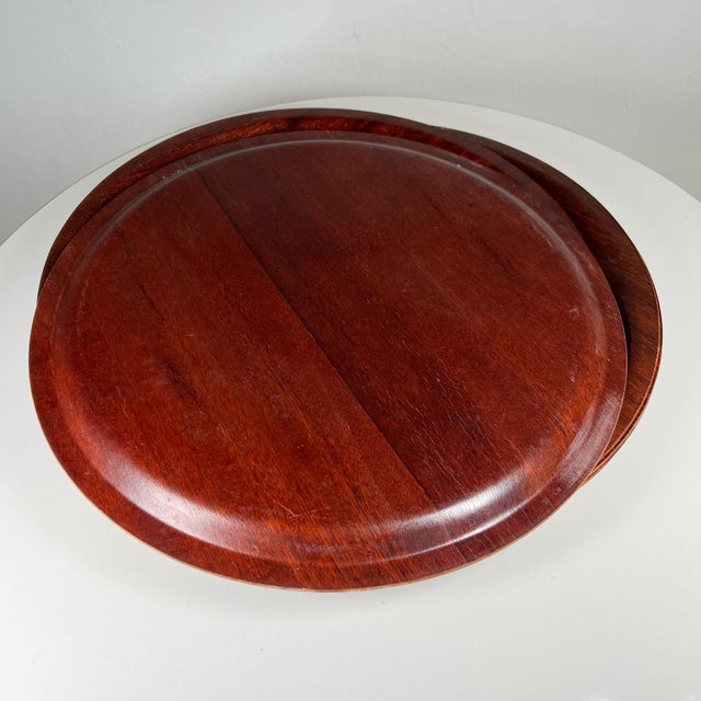 Wood 1960s Modern Set of 6 Round Serving Plates Bent Plywood For Sale - Image 7 of 10