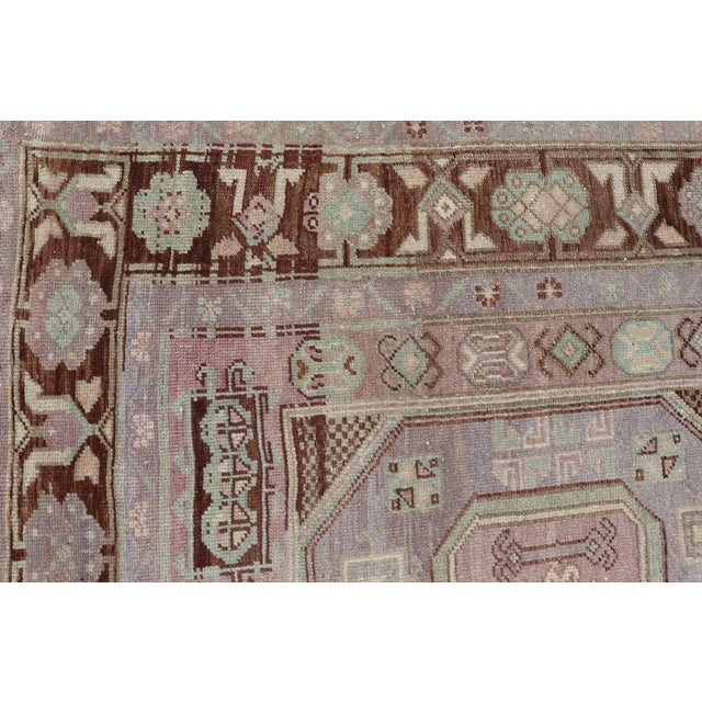 Textile Vintage Turkish Oushak Rug With Tribal Geometric Medallions in Light Lavender For Sale - Image 7 of 16