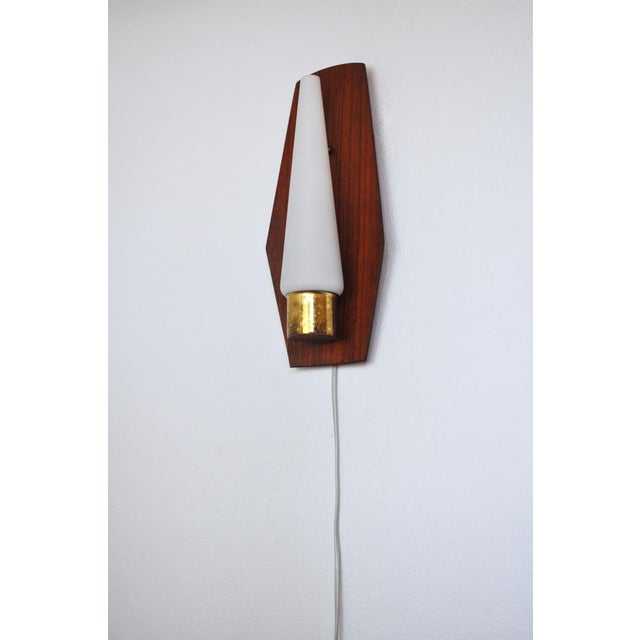Brown Scandinavian Modern Wall Light in Teak, Brass and Opaline Glass, 1960s For Sale - Image 8 of 16