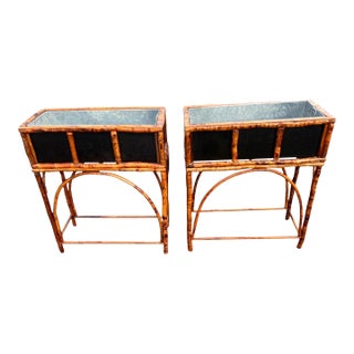 Late 20th Century Pair Rattan Planters For Sale