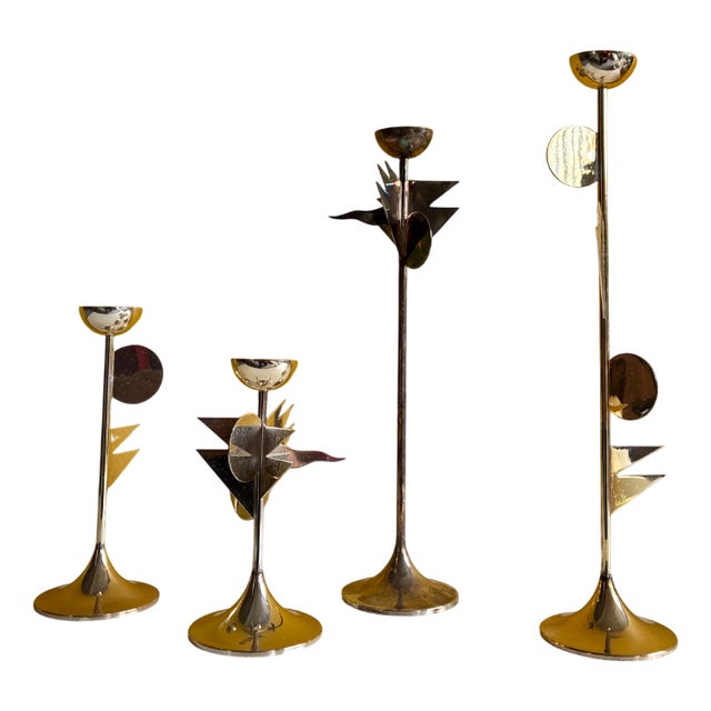 Metal Candleholders by Alessandro Mendini for Cabro, 1980s, Set of 4 For Sale